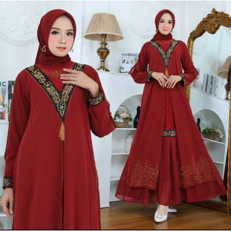 Gamis Abaya ตุรกีพรีเมี่ยม Tasbih V-crested Exclusive Mute สวยหรูหราผู้ใหญ่สี Syari
