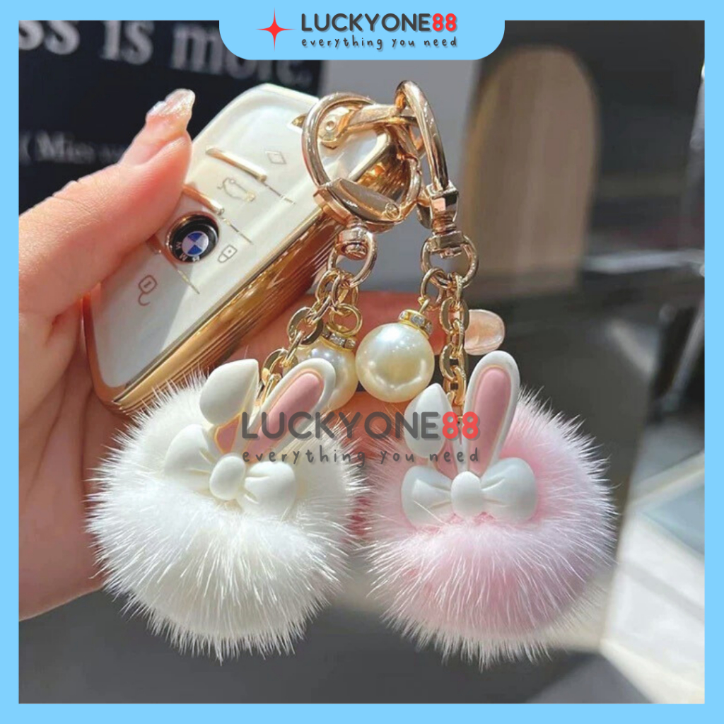 GANTUNGAN Rabbit Pom Keychain Bunny Cute Chain Charm Bagcharm Phone Charm