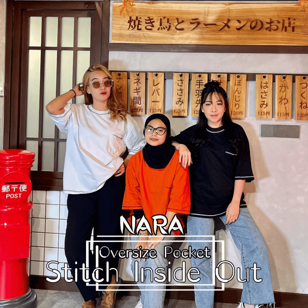 NARA เสื้อยืดธรรมดาขนาดใหญ่ Japan Pocket Stitch ภายในผ้าฝ้าย Combed 24s Premium Mens Womens