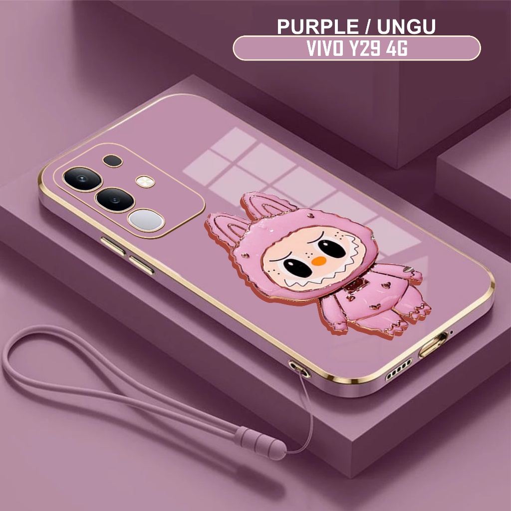 Soft Case Vivo Y29 4G Casing Labubu Mirror Holder Glass Free Mobile Phone Lanyard Strap