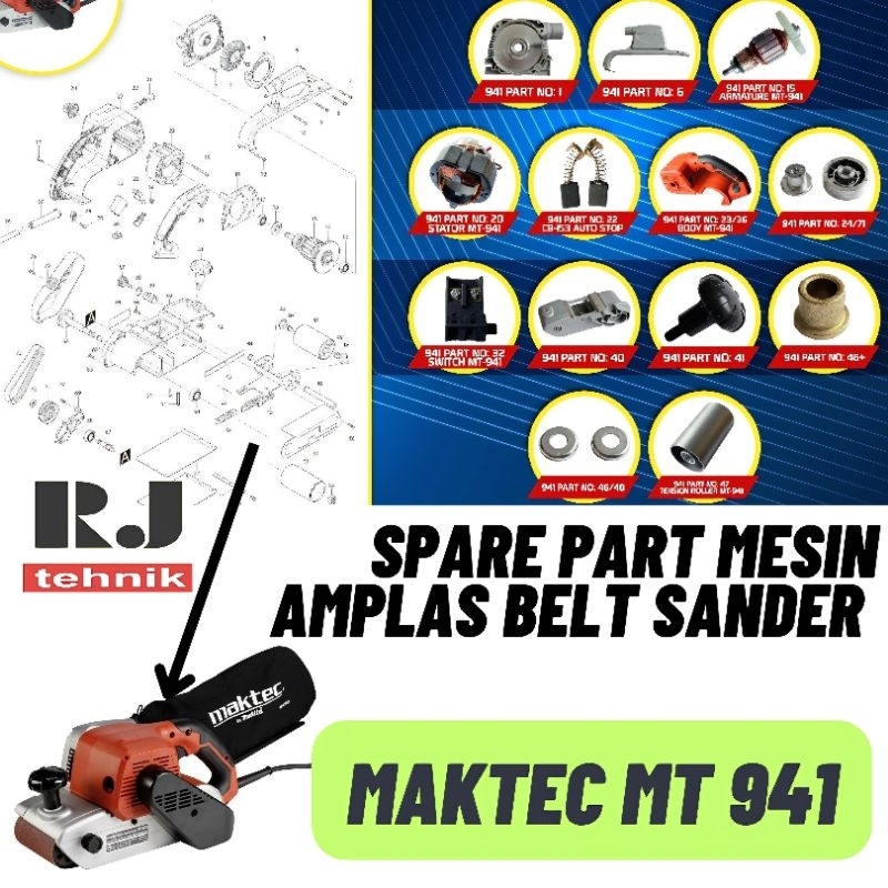 MESIN Maktec MT941 อะไหล่ เครื่องขัดสายพาน MT 941 A