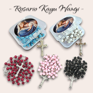 Kalung Rosario Wangi Kayu Harum Katolik Wadah Bundar Bening