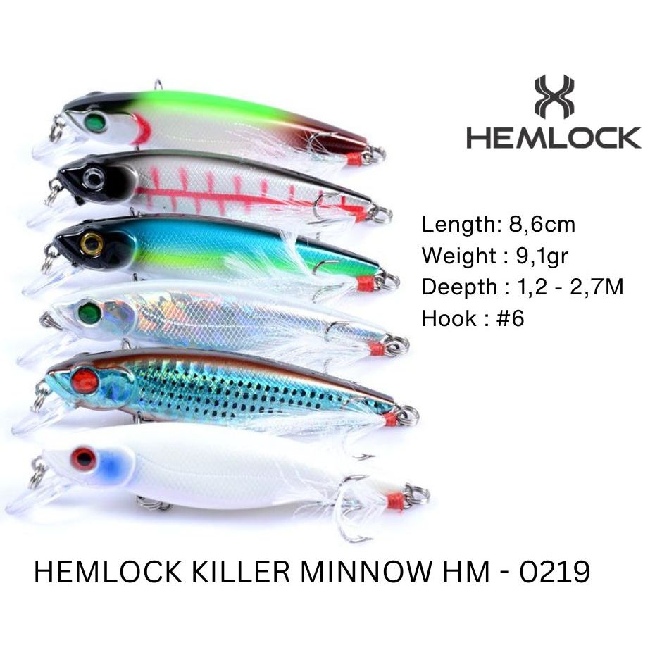 เหยื่อ Hemlock Minnow, Sinking Minnow 8.6cm | 9.9กรัม นักฆ่า Minnow Hemlock HM - 0219