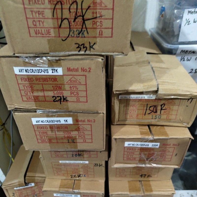 ตัวต้านทาน 1/2 วัตต์ 1% 1R 10R 100R 470R 150R 220R 47R 560R 1M 47K 22K 10K 1K 27K 33K 100K 2K7 2K2 3