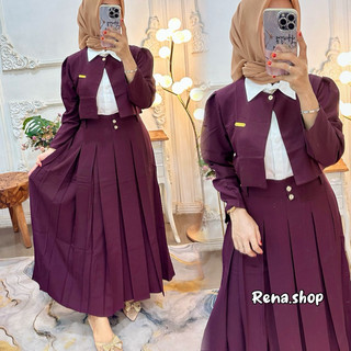 Oneset rok blazer 3in1 inner pololinen nyaman Formal Kancing Muslim Mewah Outer atasan Wanita Dewasa Panjang