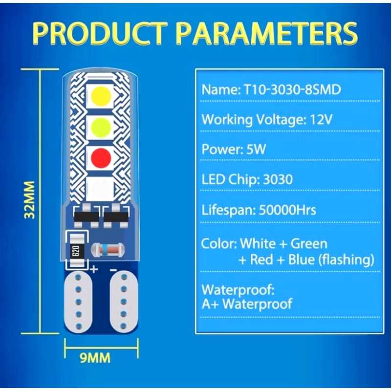 MATA 12Volt/24Volt - T10 RGB Running กระพริบ 8-Eye Dusk Light