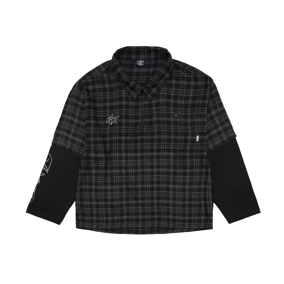 KEMEJA GDCK Flannel Shirt FLAGEN / Flannel Boxy Black Double Layer / Long Black Flannel Shirt / Boxy