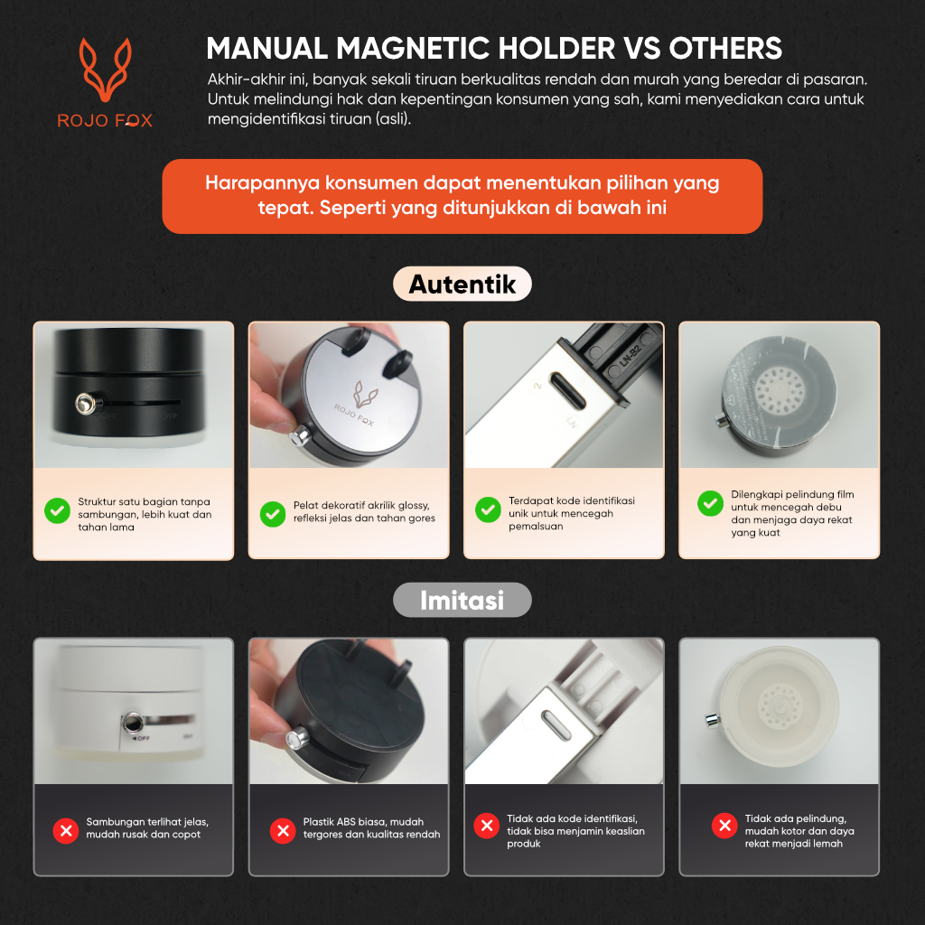 คู่มือที่วางโทรศัพท์แม่เหล็ก Rojo Fox ดั้งเดิม (Rf-S01) เครื่องดูดฝุ่นแบบปรับได้แบบหมุนได้แข็งแรง