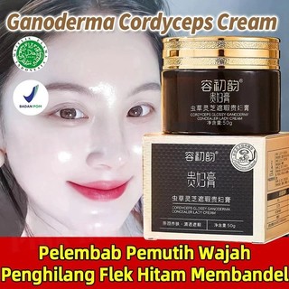 Ganoderma Cordyceps Lightening Day and Night Cream 50g ASLI ORI Ganoderma Cordyceps Whitening Lazy Cream Pelembab Pemutih Wajah Glowing cepat Penghilang Flek Hitam membandel Krim Siang dan Malam Anti Penuaan Kerut Penuaan Concealer tahan air wajah