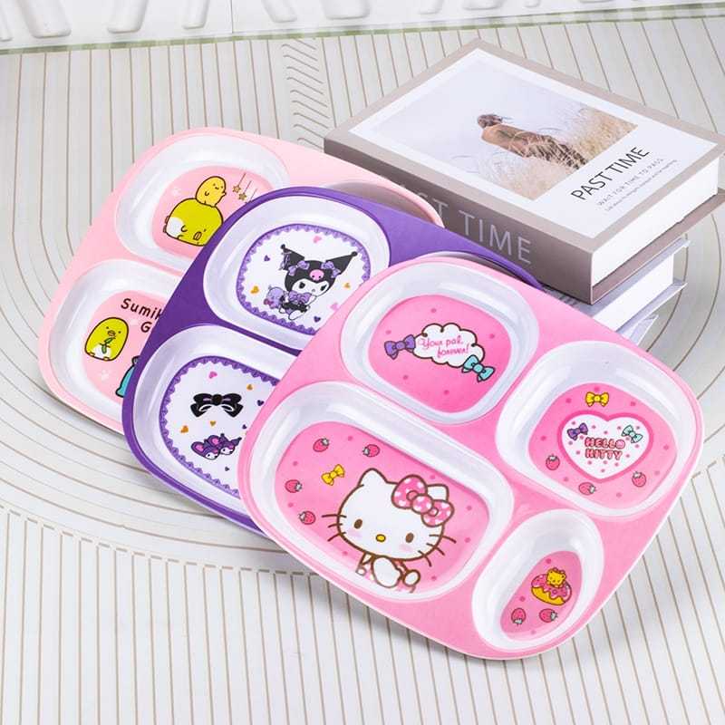 จานอาหารค่ําเมลามีนสําหรับเด็ก Kuromi Cinamoroll 4 ช่อง Hellokitty Melody Doraemon Frozen Pm012