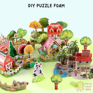 TAIYO DIY Puzzle Foam 3D Kecil Small House Rumah Bangunan Busa Jigsaw Montessori Edukasi Mainan Anak