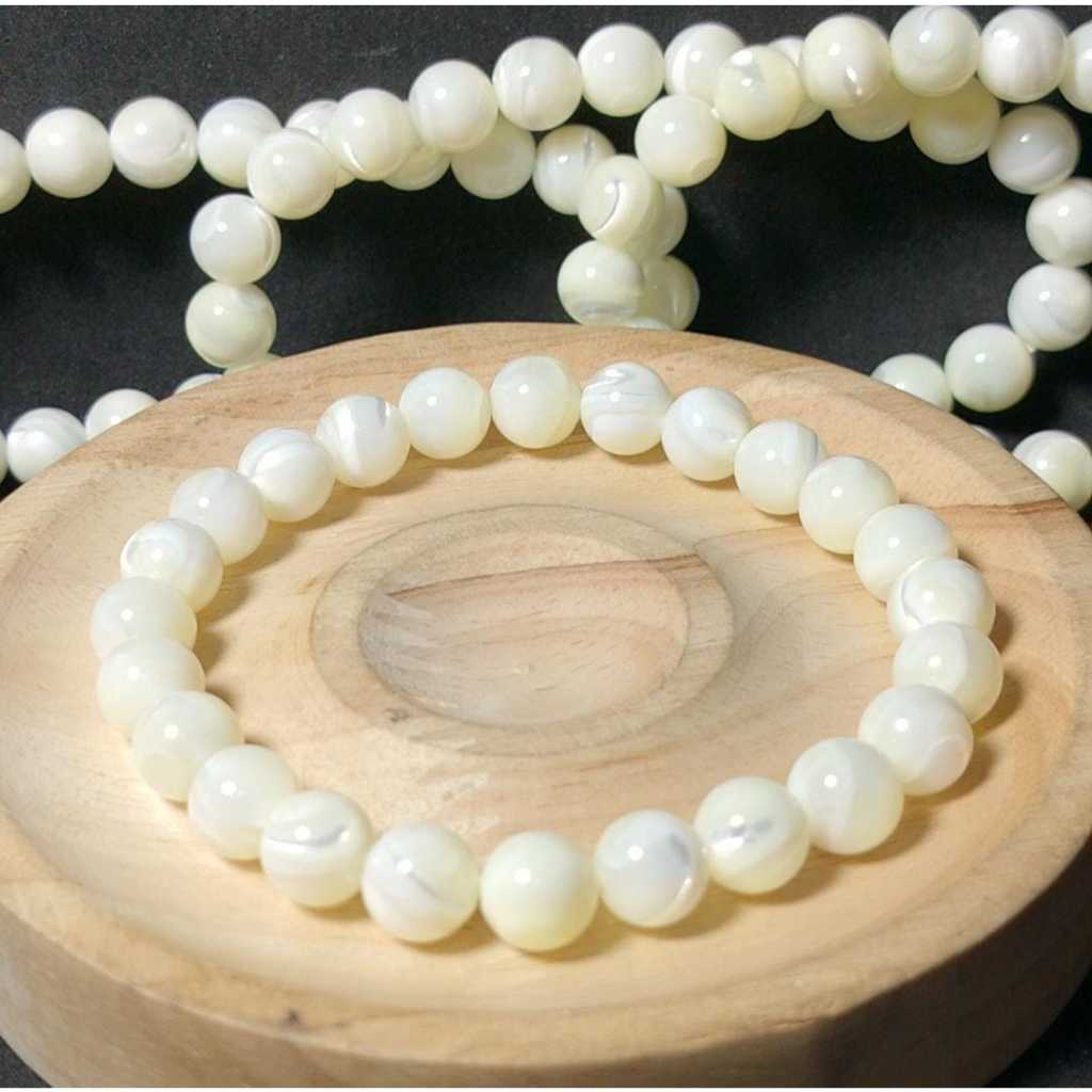 Mother Of Pearl Natural สร้อยข้อมือเกรดสูงสุด 8 มม
