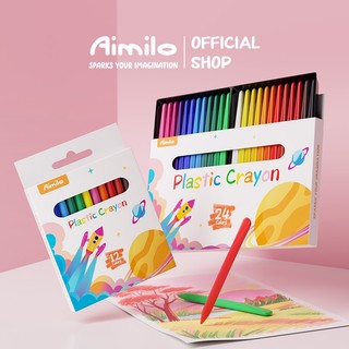 [READY] Aimilo Crayon Set 12/24 Warna Krayon Plastik Crayon Anti Air Dan Anti Patah Anti Kotor Tidak Beracun