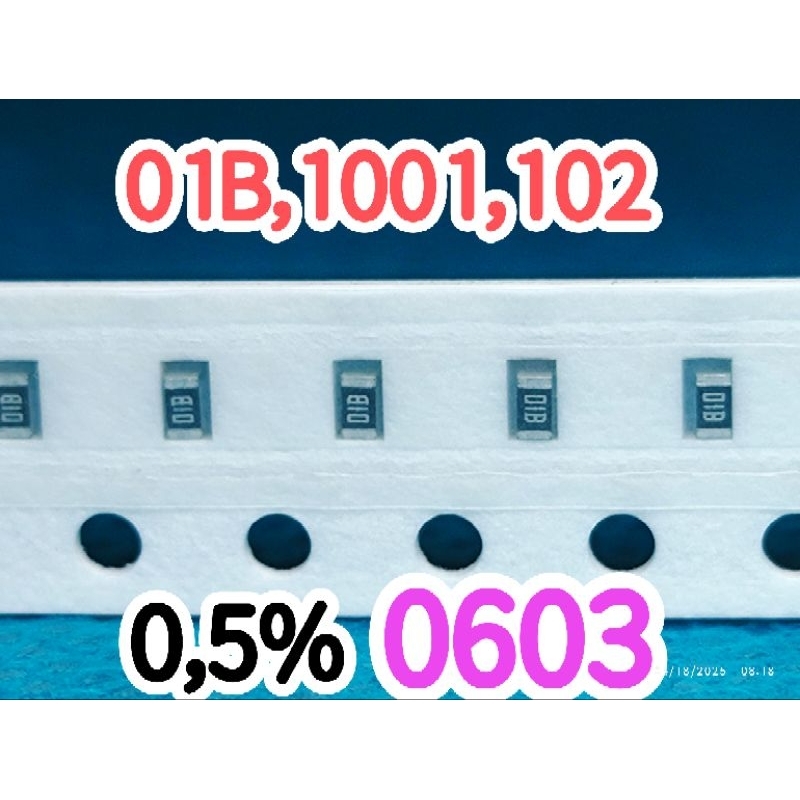 10 ชิ้นตัวต้านทานชิป smd 01B 1001 102 1K0 0.5% ขนาด 0603 1608 1Kohm 1K OHM 1 Kohm