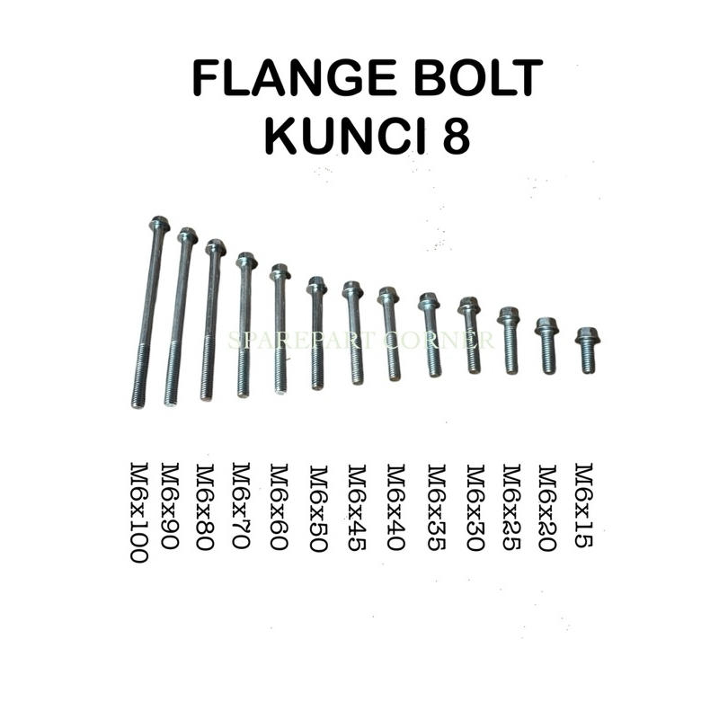 MESIN 10 ชิ้น FLANGE BOLT KEY 8 / CVT BOLT ENGINE BLOCK M6x15 20 25 30 35 40 45 50 60 70 80 90 100