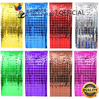 SHUAIAN Tirai Foil Kotak Metalik Backdrop Ulang Tahun Warna Warni