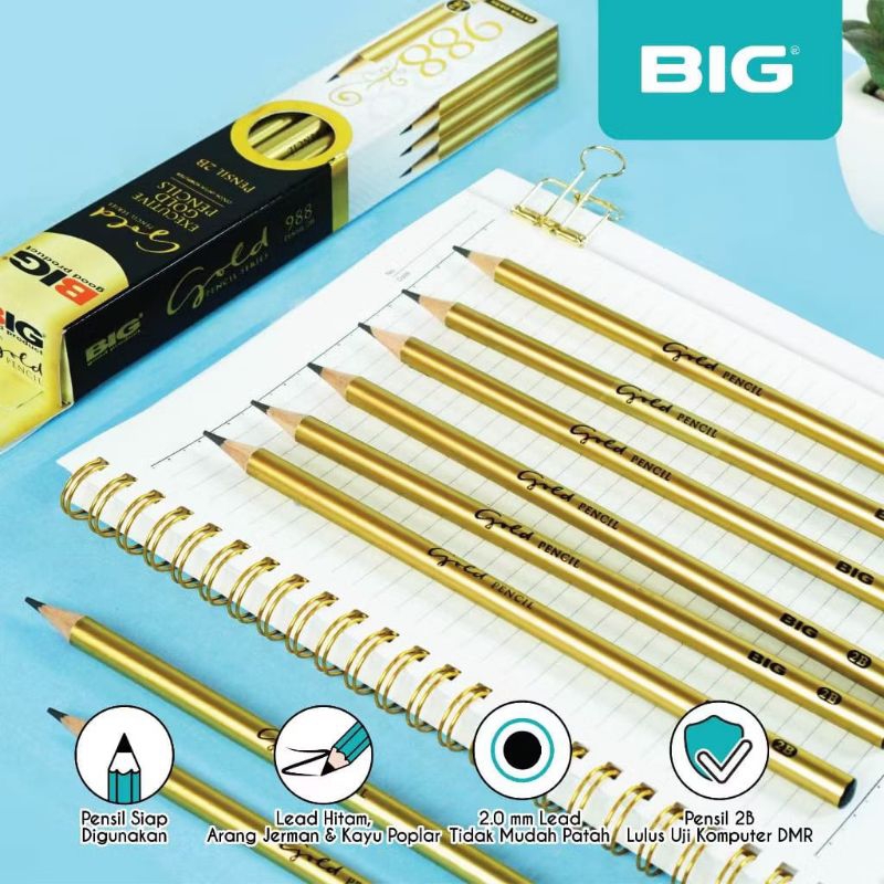 ATK.POINT | BIG 2B GOLD EXTRA DARK PENCIL สําหรับคอมพิวเตอร์ | ดินสอทอง 12 ชิ้น