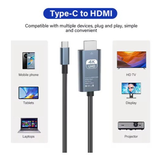 MHL Type C ถึง HDMI 4K 30hz สายแปลง - สาย Type C เป็น HDMI 2 เมตร 4K MHL