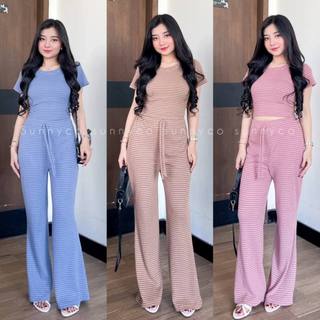 GAURA ONE SET / SETELAN CELANA PANJANG RIB / ATASAN + BAWAHAN CELANA
