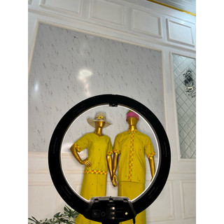 Baju set laki-laki/Perempuan bordir Toraja kuning lemon