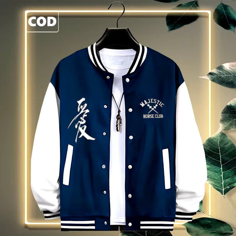 Baseball Varsity Jacket ปุ่ม M4J3STIC 01 RILEX KIRKA ข้อความสีขาว Premium Varsity แจ็คเก็ตปุ่มผู้ชาย