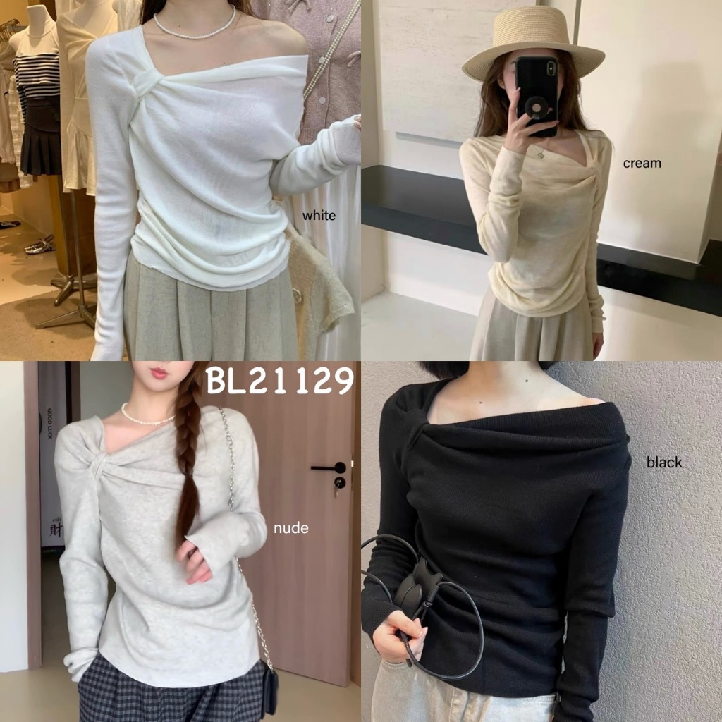 [FG] เสื้อถักแขนยาว Knot One Shoulder BL21129