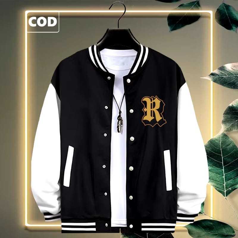 ใหม่ล่าสุด!!! Varsity Baseball Jacket Button LOGO R KREN ข้อความ GOLD Premium Varsity Jacket ปุ่มผู้