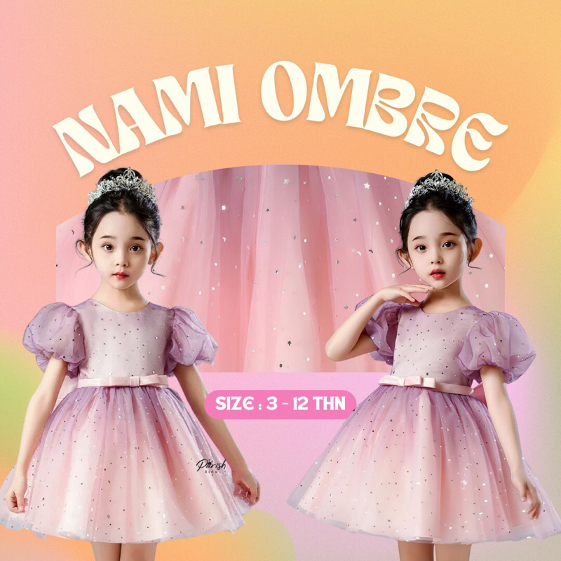 Nami Ombre Starry Dress/ Ombre Party Mini Dress สําหรับเด็กผู้หญิง 3-12 ปี