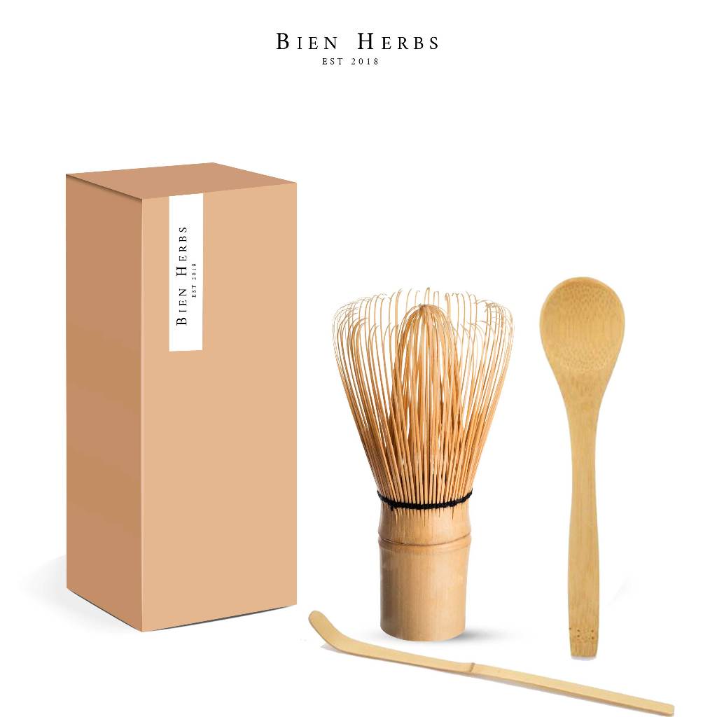 BIENHERBS Matcha Whisk Bamboo Brush Chasen Bamboo Spoon Matcha Green Tea Whisk Set