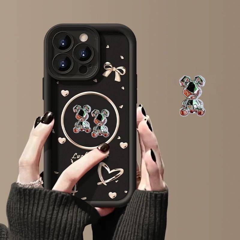 SS974 เคสซิลิโคน 3D Silver Lucky Bear Softcase ปลอก Hp สําหรับ Samsung A17 A36 A26 A56 A20 A30 A20S 