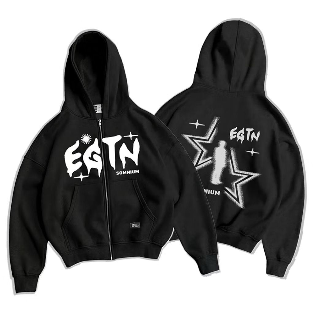 ผู้ชายและผู้หญิงสีดําซิป boxy hodie_ล่าสุด EGTN STAR boxy_premium ผ้าฝ้ายหนาวัสดุค่า