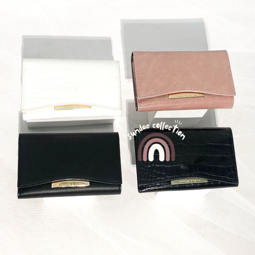 CK015 WOMENS CROCO FOLDING WALLET CK FRONT FLAP WALLET - ฟรีกระเป๋าสตางค์กล่อง
