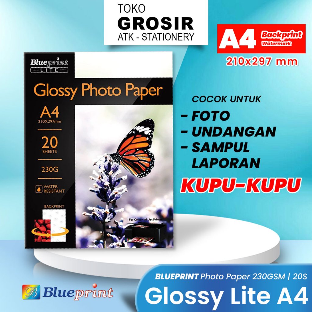 (LIVE) กระดาษโฟโต้เคลือบเงา กระดาษภาพถ่าย BLUEPRINT Lite A4 10R 230 แกรม - BUTTERFLY