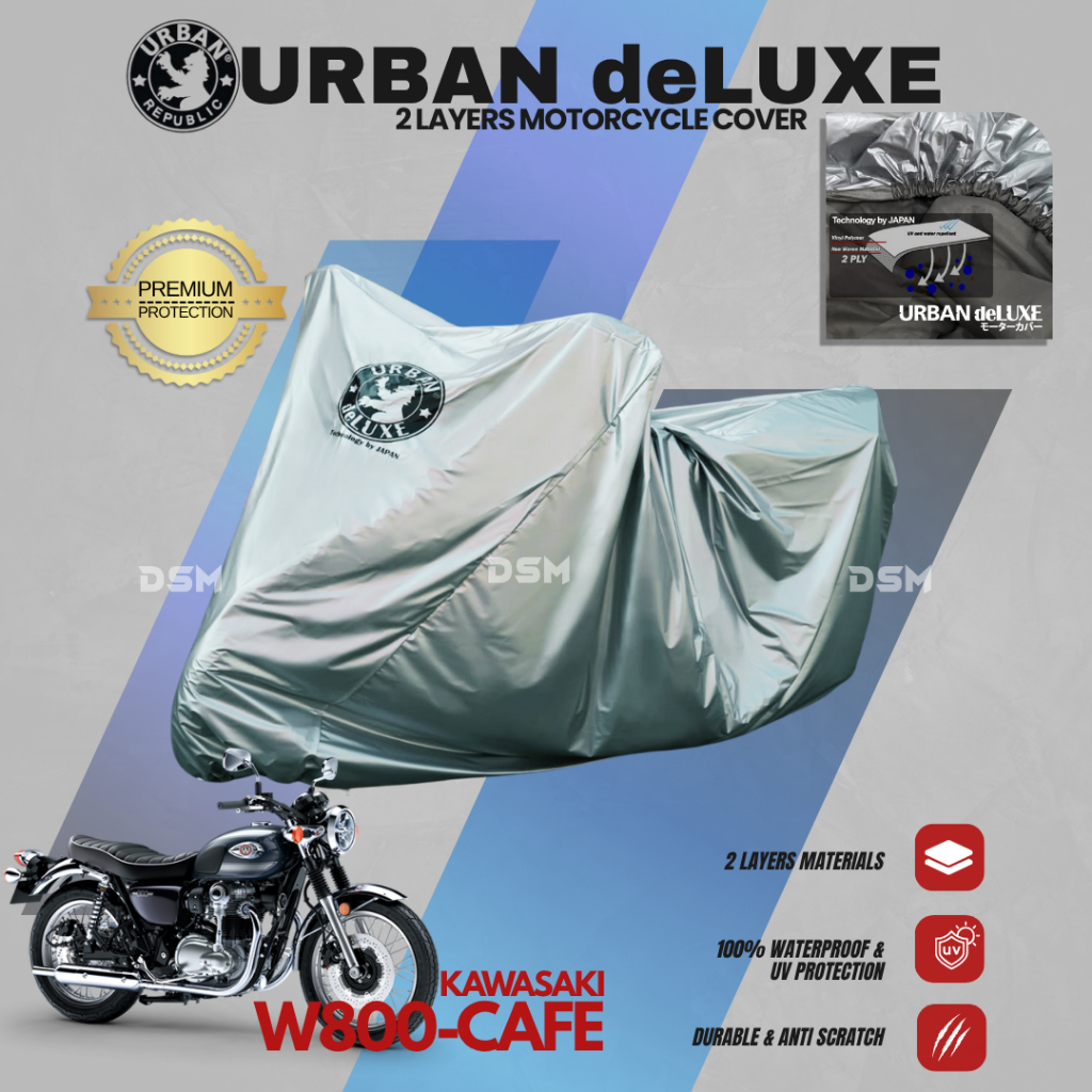 Urban Deluxe Kawasaki W800-Cafe ผ้าคลุมมอเตอร์ไซค์ / W800 ผ้าคลุมมอเตอร์ไซค์กันน้ํา 2 ชั้นปลอดภัยสํา
