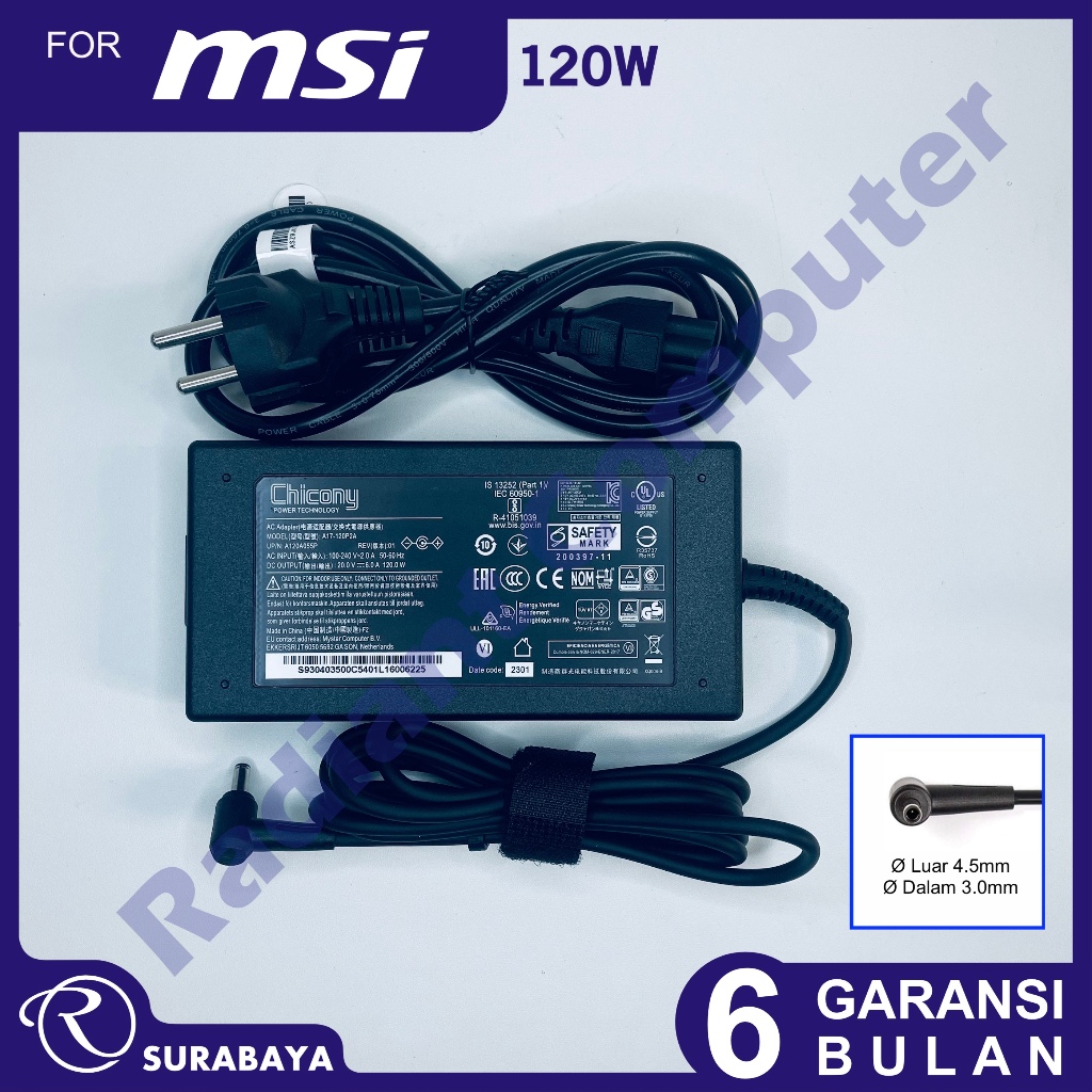 อะแดปเตอร์ชาร์จ MSI Thin 15 B13VE B13UC, Thin A15 B7VE B7VF