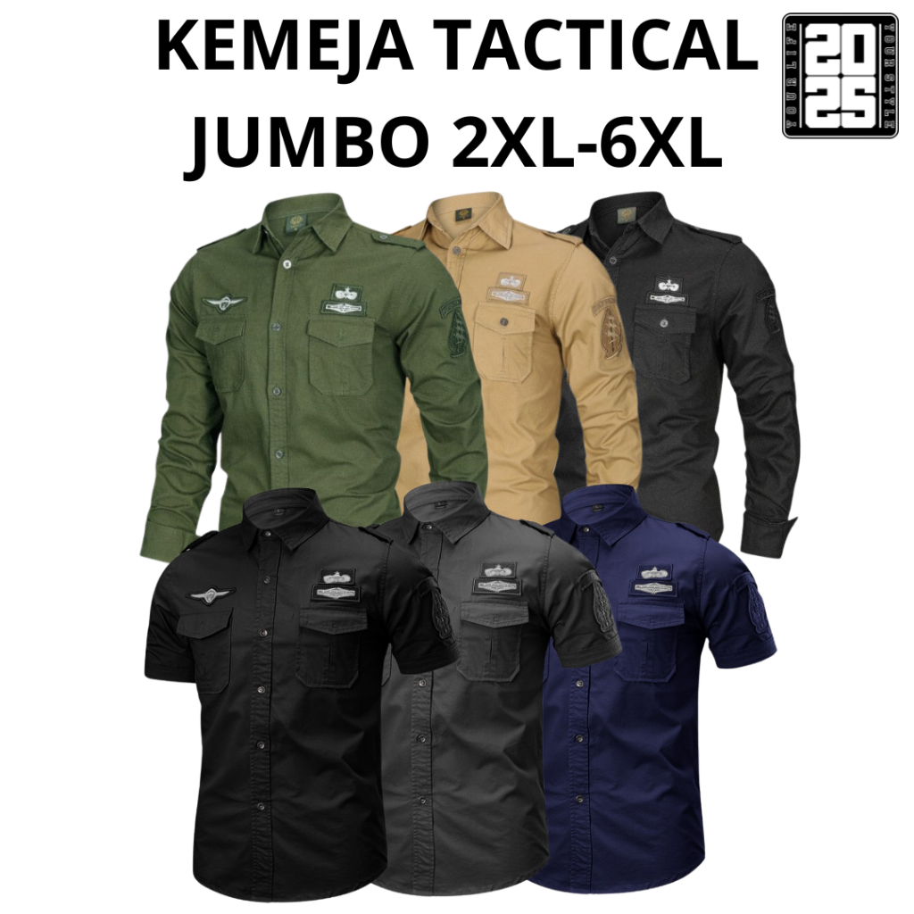 KEMEJA เสื้อยุทธวิธีผู้ชาย Jumbo Bordil 6XL 5XL 4XL 3XL 2XL / เสื้อยุทธวิธี / เสื้อยุทธวิธี