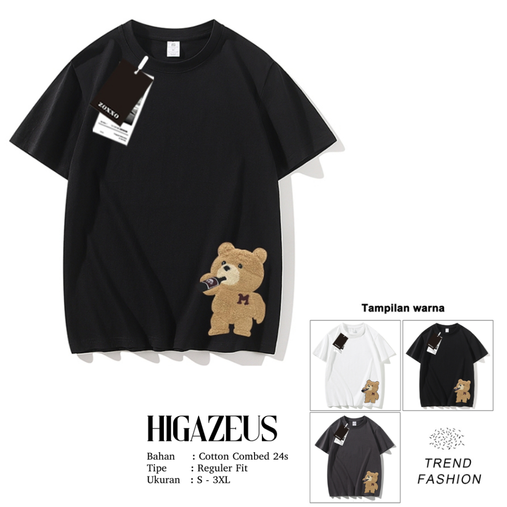 เสื้อยืดแขนสั้น HIGAZEUS ทําจากตุ๊กตาหมีผ้าฝ้ายหวี 24s T37