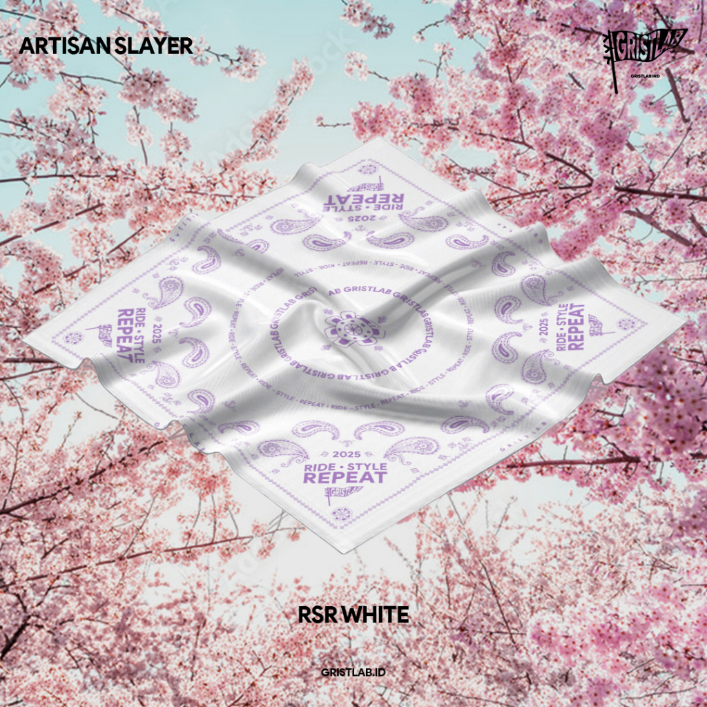 GRISTLAB.ID Scarf Slayer Bandana Headband Peach โพลีเอสเตอร์กระเป๋าอุปกรณ์เสริมผ้าพันคอคอ RSR สีขาว