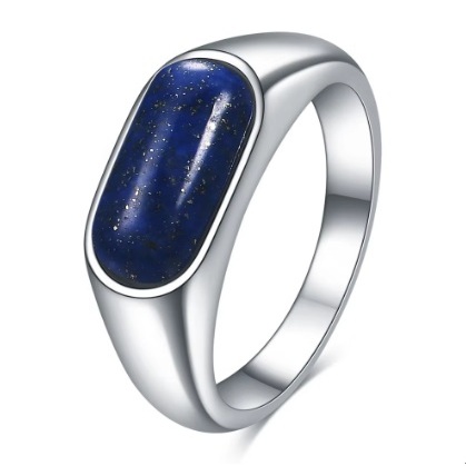 Original Stainless Agate & Lapis Lazuli แหวนสแตนเลสหินรูปไข่ยาว