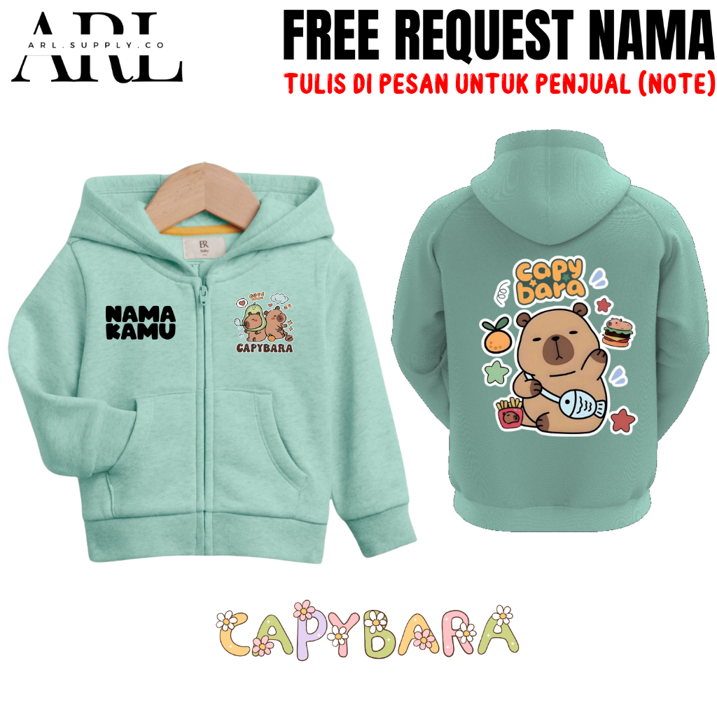 ARL SUPPLY เสื้อแจ็คเก็ตซิปเด็กผู้หญิง ลาย Capybara ฟรีหมวก (อายุ 2-12 ปี)