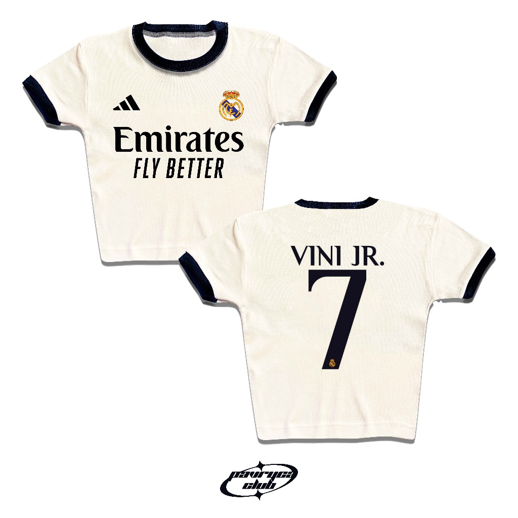 Baby tee ringer club ฟุตบอล la league real no. 7 y2k เสื้อครอปสไตล์