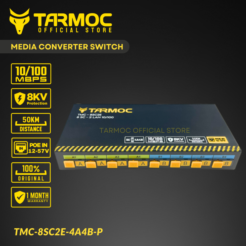 Tarmoc TMC-8SC2E-4A4B-P | สวิตช์แปลงสื่อ 8 FO 2 LAN 10/100Mbps POE IN 12-57V