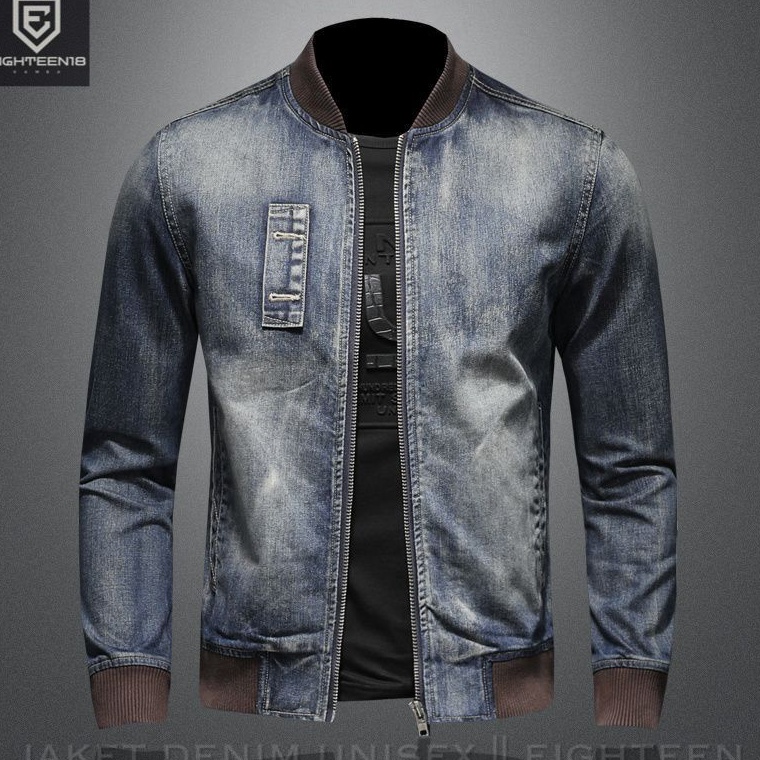 CODE O25W ใหม่ล่าสุด UNISEX DENIM BOMBER JEANS เสื้อแจ็คเก็ตผู้ชาย