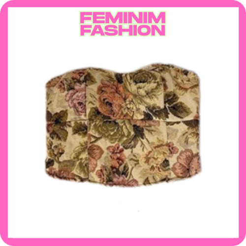 FF Top Vintage Floral Premium Sabrina Kemben Lace Vest V คอ Crop Top Slim Fit BRK48