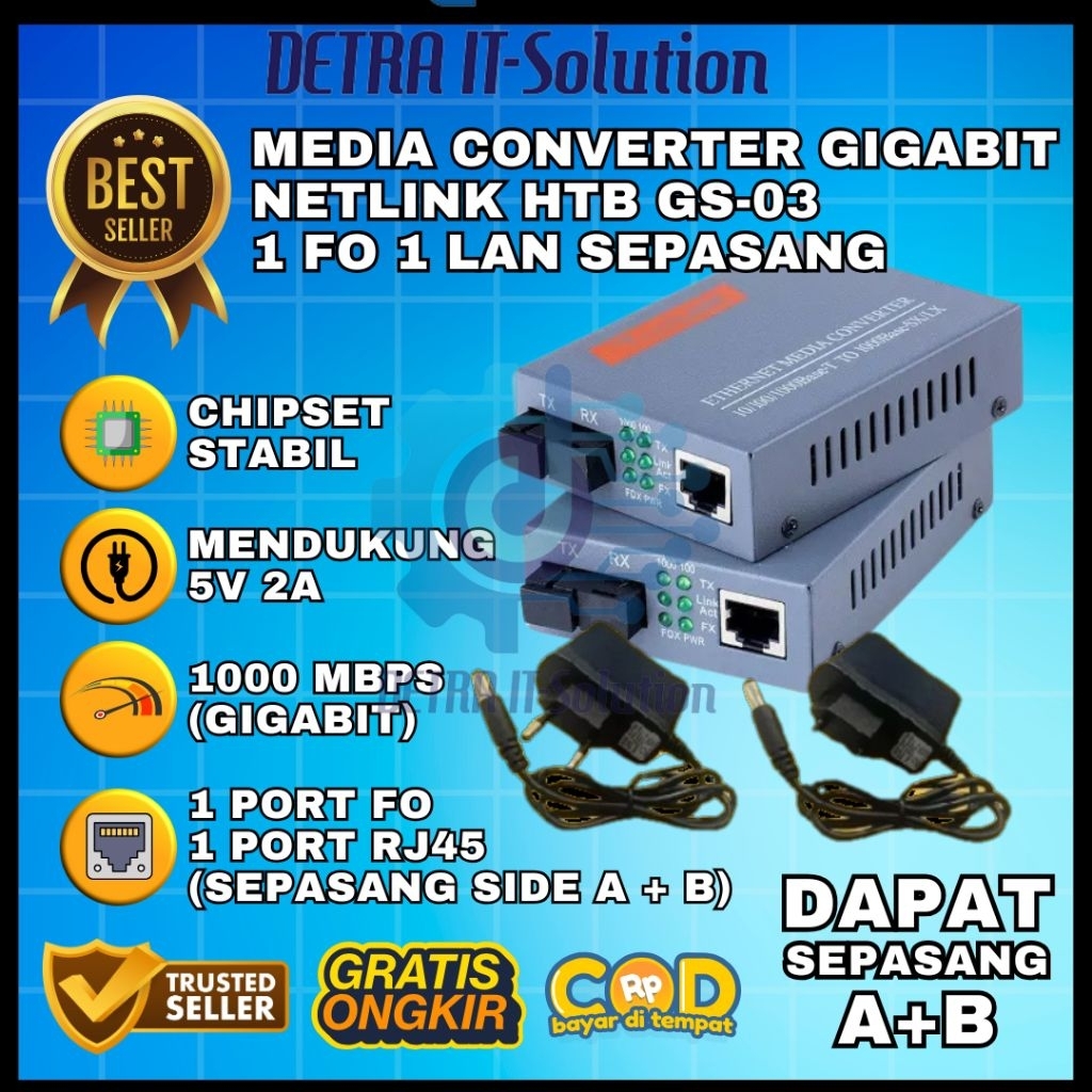 HTB GS-03 Gigabit Netlink Media Converter GS 03 คู่ A+B ไฟเบอร์ออปติก 1000Mbps 1 ชุด