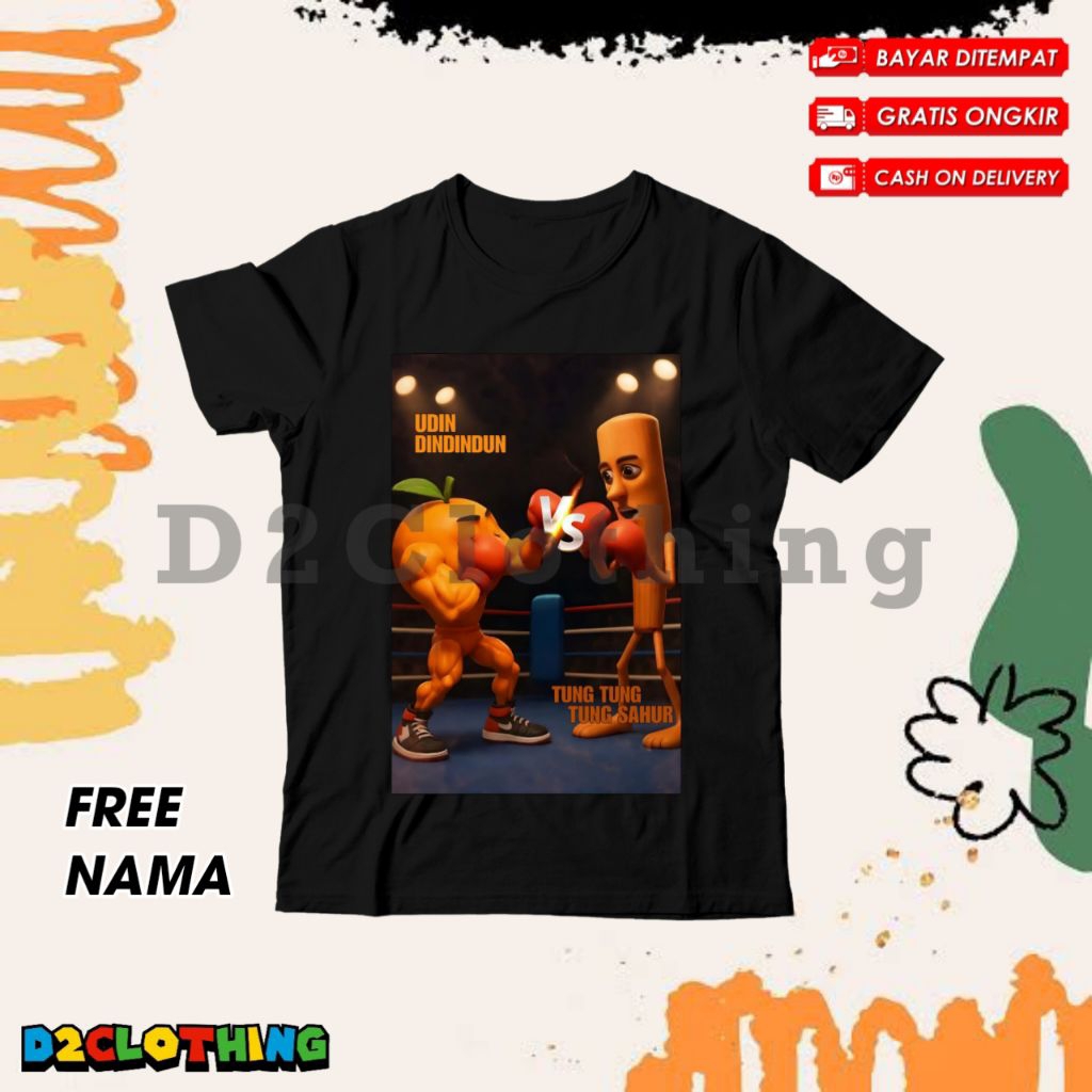 Anomali Tung Tung Sahue VS Udin Din Din Dun เด็กชายและเด็กหญิงเสื้อยืด - Tung Sahur VS Udin Din Dun 