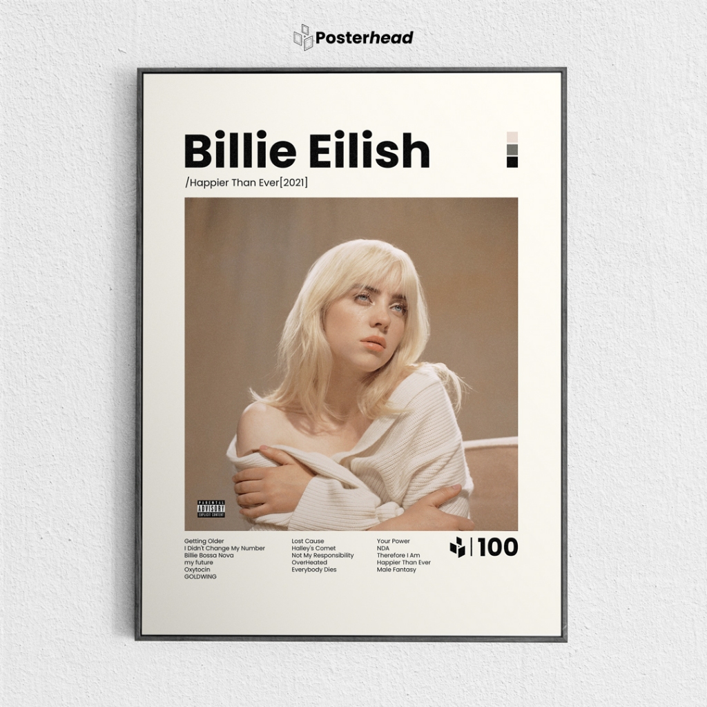 Billie Eilish Poster - Happier Than Ever - Frameblock Wall Decorative - Posterhead