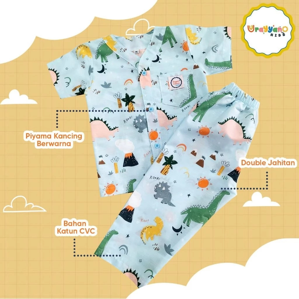 Rayyan Boys/Girls Pyjamas Set Blue Dinosaur Motif