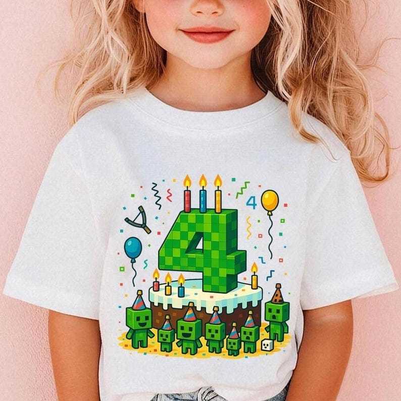 LILIN MYSTIQUE.ID - MINECRAFT BIRTHDAY CAKE CANDLE NUMBER เสื้อยืดน่ารักและเป็นเลิศ
