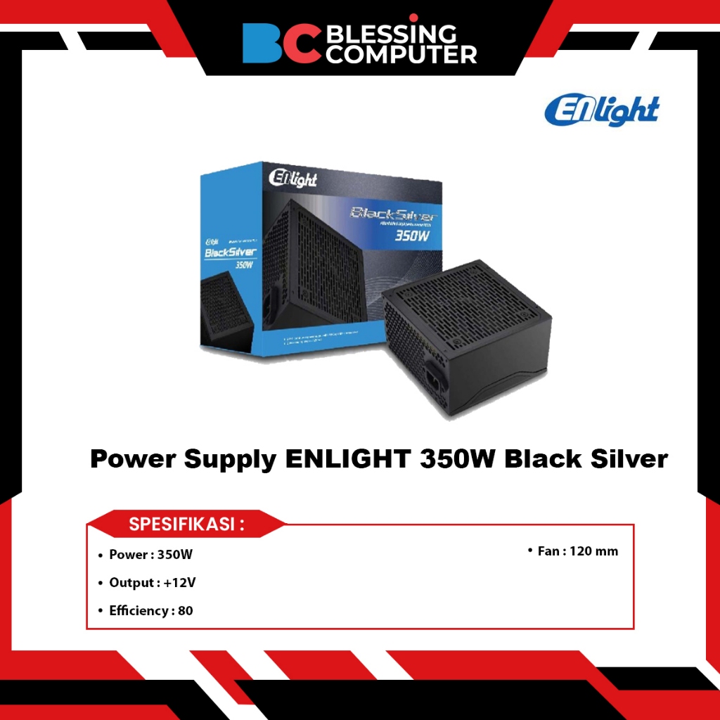ENLIGHT 350W พาวเวอร์ซัพพลายสีดําสีเงิน